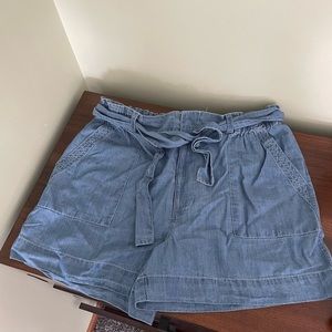 High Rise Blue Elastic Waist Short